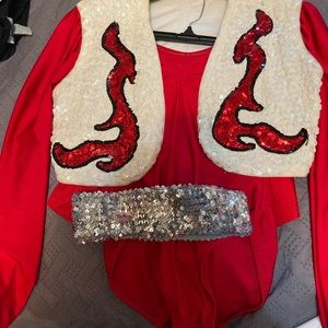 Selling drill team leotard with skirt, belt, and vest, hat w belt, and boots